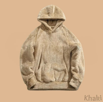 Men'S Puffer Hooded Sweatshirt Winter Double Sided Plush Hoodie with Pocket Arctic Velvet Warm Hooded Sport Outerwear